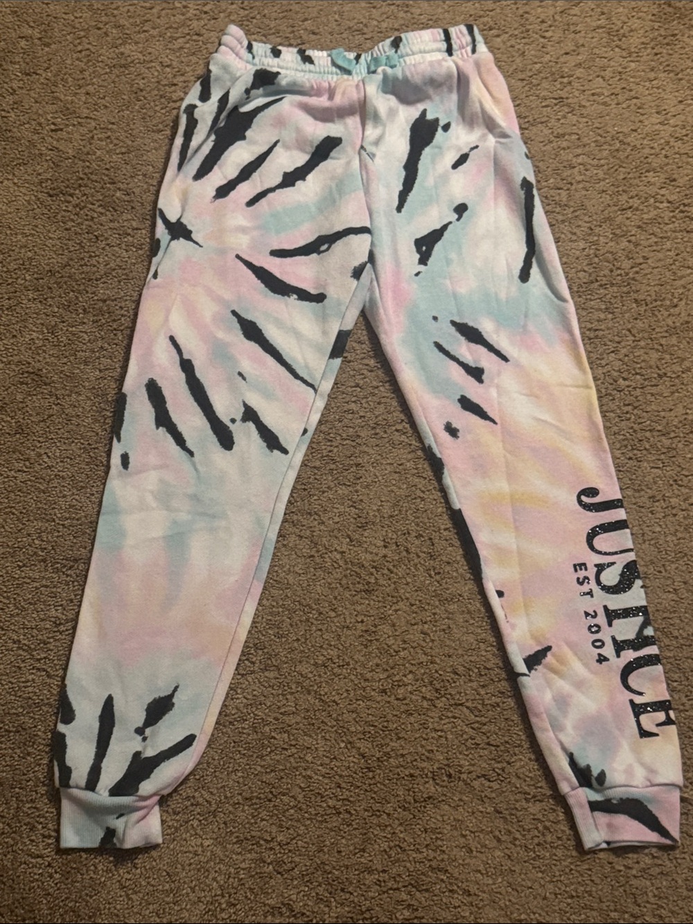 Justice Teens 12-14 Pastel Tie-Dye Joggers with Black Splash Accents